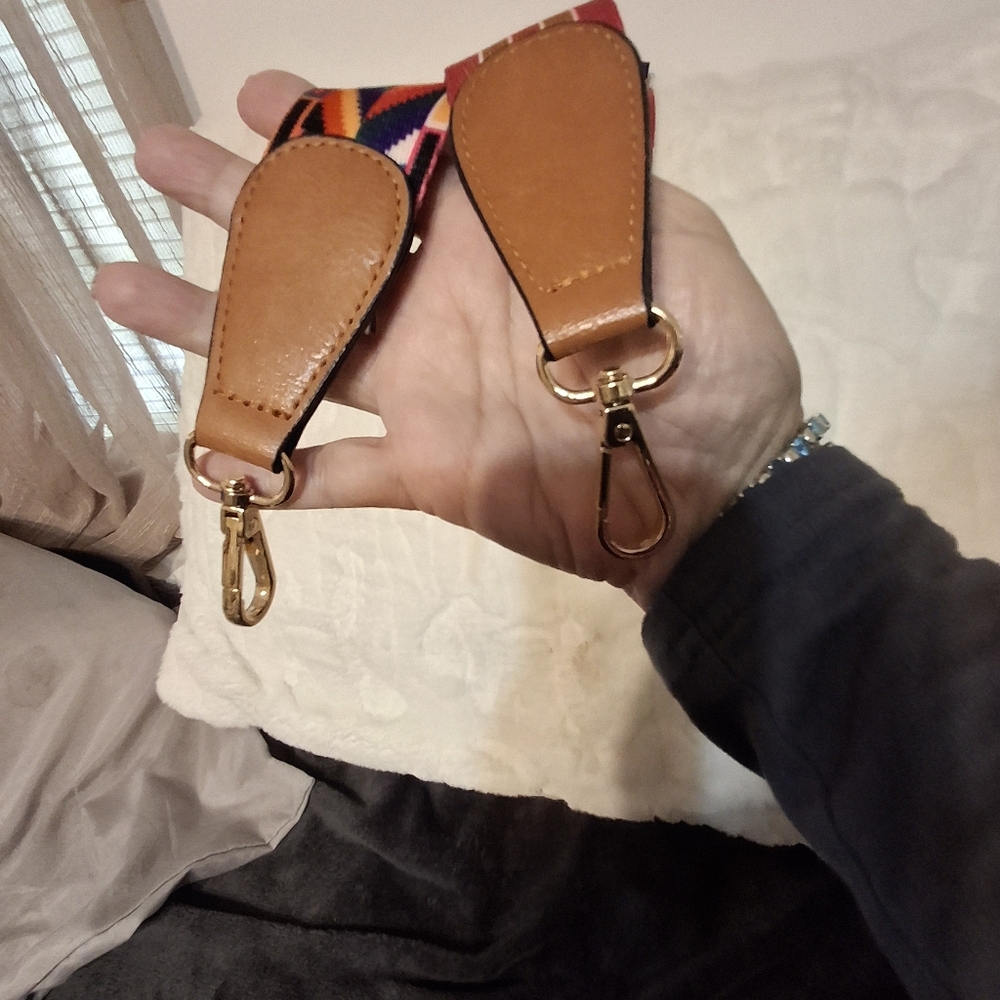 Multi-color southwestern print and striped print  guitar style crossbody strap - Picture 3 of 5